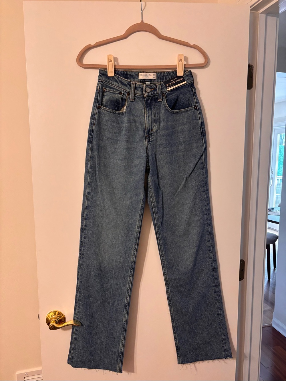 Abercrombie high rise 90’s relaxed jeans with raw hem